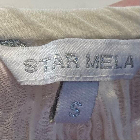 NWOT STAR MELA DRESS S Ivory Gauze Colorful Embroidery Beaded Ruched - Picture 3 of 8